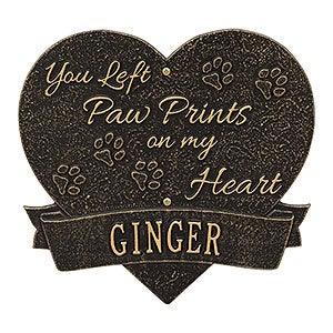 Paw Print Heart Personalized Pet Memorial Plaque - Black & Gold - 25225D-BG
