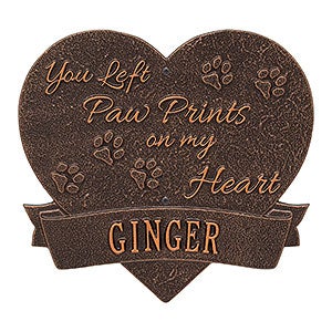 Paw Print Heart Personalized Pet Memorial Plaque - Antique Copper - 25225D-AC