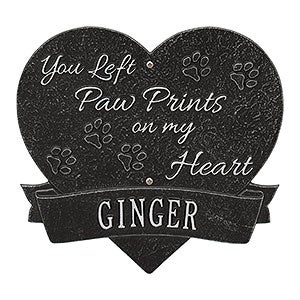 Paw Print Heart Personalized Pet Memorial Plaque - Black & Silver - 25225D-BS
