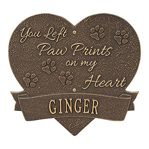 Paw Print Heart Personalized Pet Memorial Plaque - Bronze & Gold - 25225D-OG