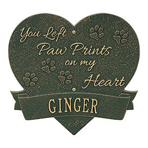Paw Print Heart Personalized Pet Memorial Plaque - Green & Gold - 25225D-GG