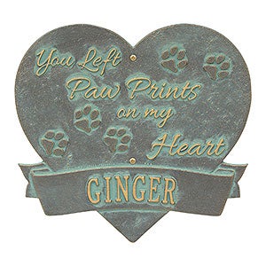 Paw Print Heart Personalized Pet Memorial Plaque - Bronze & Verdi - 25225D-BV
