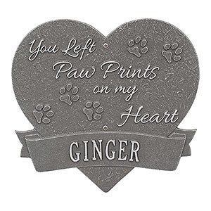 Paw Print Heart Personalized Pet Memorial Plaque - Pewter & Silver - 25225D-PS