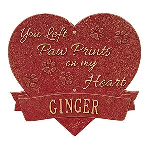 Paw Print Heart Personalized Pet Memorial Plaque - Red & Gold - 25225D-RG