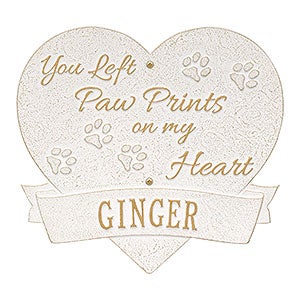 Paw Print Heart Personalized Pet Memorial Plaque - White & Gold - 25225D-WG