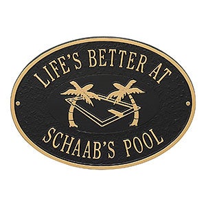 Swimming Pool Personalized Aluminum Deck Plaque - Black  Gold - 25227D-BG