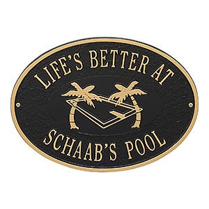 Swimming Pool Personalized Aluminum Deck Plaque - Black & Gold - 25227D-BG