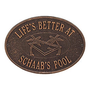 Swimming Pool Personalized Aluminum Deck Plaque - Antique Copper - 25227D-AC