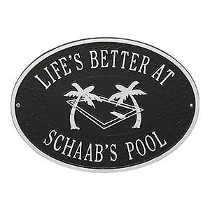 Swimming Pool Personalized Aluminum Deck Plaque - Black & Silver - 25227D-BS