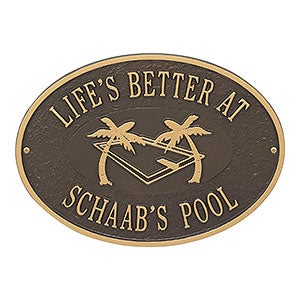 Swimming Pool Personalized Aluminum Deck Plaque - Bronze & Gold - 25227D-OG