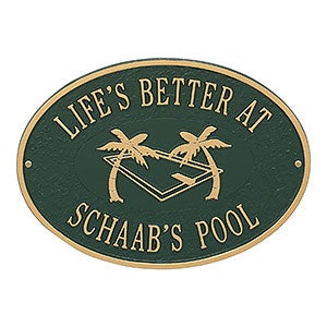 Swimming Pool Personalized Aluminum Deck Plaque - Green & Gold - 25227D-GG