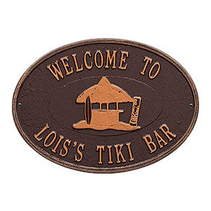 Tiki Hut Personalized Aluminum Deck Plaque - Antique Copper - 25228D-AC