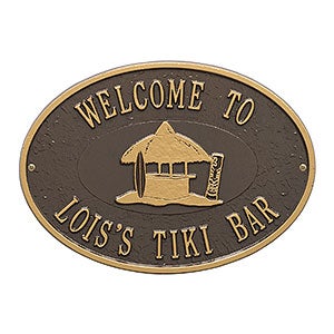 Tiki Hut Personalized Aluminum Deck Plaque - Bronze & Gold - 25228D-OG