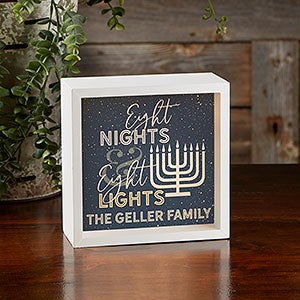 Eight Nights  Eight Lights Personalized Ivory LED Light Shadow Box- 6x 6 - 25282-I-6x6