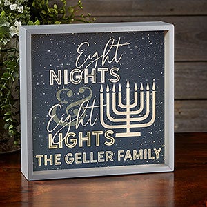 Personalized Hanukkah LED Light Shadow Box - Grey 10x10 - 25282-G-10x10