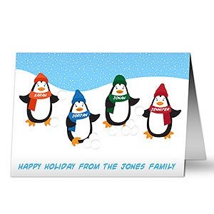 Penguins Snowball Fight Holiday Card - 25293