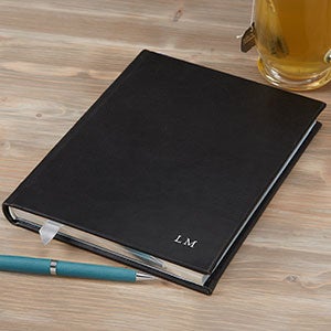 Premium Debossed Leather Journal - 7 x 9.25- Black - 25357D-B