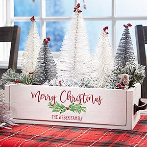 Watercolor Wreath Personalized Christmas Wood Centerpiece Box - 25377