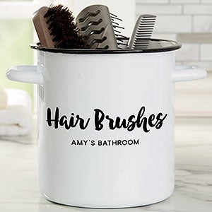 Personalized White Enamel Bathroom Accessory & Brush Holder - 25415-U