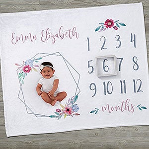 Geo Prism Monthly Milestone Personalized Baby Plush Fleece Blanket - 25439