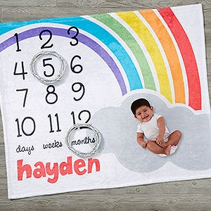 Rainbow Baby Monthly Milestone Personalized Baby Plush Fleece Blanket - 25441