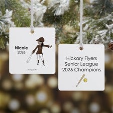 philoSophies® Softball Player Personalized Square Ornament- 2.75 Metal - 2 Sid - 25571-2M