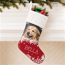 Snowflake Pet Personalized Ivory Christmas Photo Stocking - 25658-I