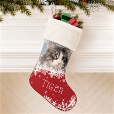 Snowflake Pet Personalized Ivory Fur Christmas Photo Stocking - 25658-IF