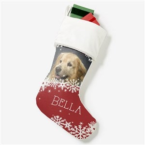 Snowflake Pet Personalized Ivory Christmas Photo Stocking - 25658-I