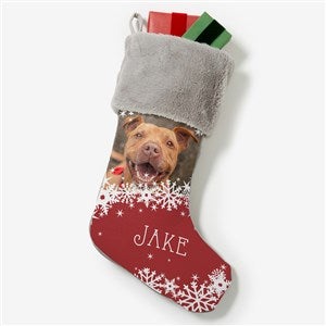Snowflake Pet Personalized Grey Faux Fur Christmas Photo Stocking - 25658-GF