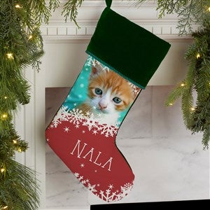 Snowflake Pet Personalized Green Christmas Photo Stocking - 25658-G