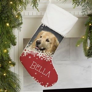 Snowflake Pet Personalized Ivory Christmas Photo Stocking - 25658-I