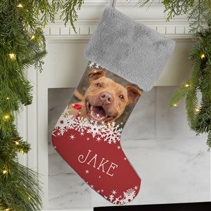 Snowflake Pet Personalized Grey Faux Fur Christmas Photo Stocking - 25658-GF