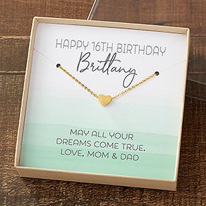 Birthday Gold Heart Necklace With Personalized Message Card - 25666-GH