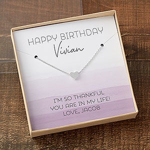 Birthday Silver Heart Necklace With Personalized Message Card - 25666-SH