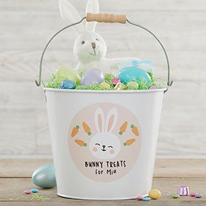 Bunny Treats Personalized Large Easter Bucket - White - 25709-WL
