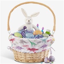 Dinosaur World Personalized Natural Easter Basket with Folding Handle - 25718
