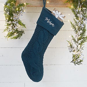 Navy Modern Cable Knit Personalized Christmas Stocking - 25774-N