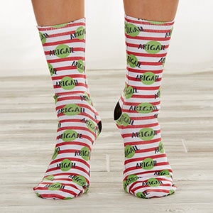 Christmas Striped Personalized Adult Socks - 25821
