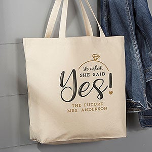 She Said Yes Personalized Large Canvas Tote Bag - 25840-L