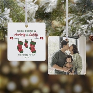 First Christmas as Parents Personalized Square Photo Ornament- 2.75" Metal - 2 Sided - 25905-2M