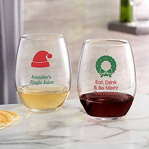 Choose Your Icon Personalized Christmas Stemless Wine Glass - 25994-S