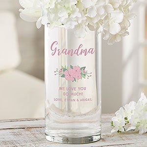 Pink Floral Personalized Cylinder Glass Vase for Grandma - 26031