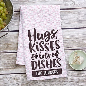 Hugs, Kisses & Lots of Dishes Personalized Waffle Weave Kitchen Towel - 26071