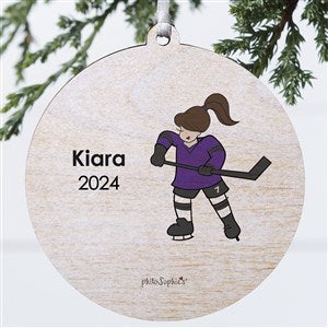 philoSophies® Hockey Player Personalized Round Ornament-3.75 Wood- 1 Sided - 26073-1W