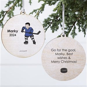 philoSophies® Hockey Player Personalized Round Ornament-3.75 Wood- 2 Sided - 26073-2W