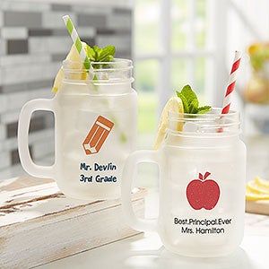 Choose Your Icon Personalized Teacher Frosted Mason Jar Glass - 26111
