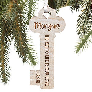 Key To My Heart Personalized Whitewashed Wood Ornament - 26128-W