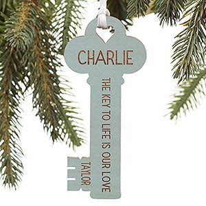 Key To My Heart Personalized Blue Stain Wood Ornament - 26128-B