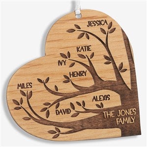 Family Tree Wood Heart Personalized Ornament- Natural - 26131-N